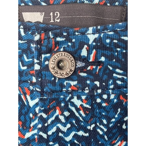 Levi’s Printed Denim Cutoff Shorts Size 12 Blue Orange Pattern Summer Casual - Picture 3 of 9